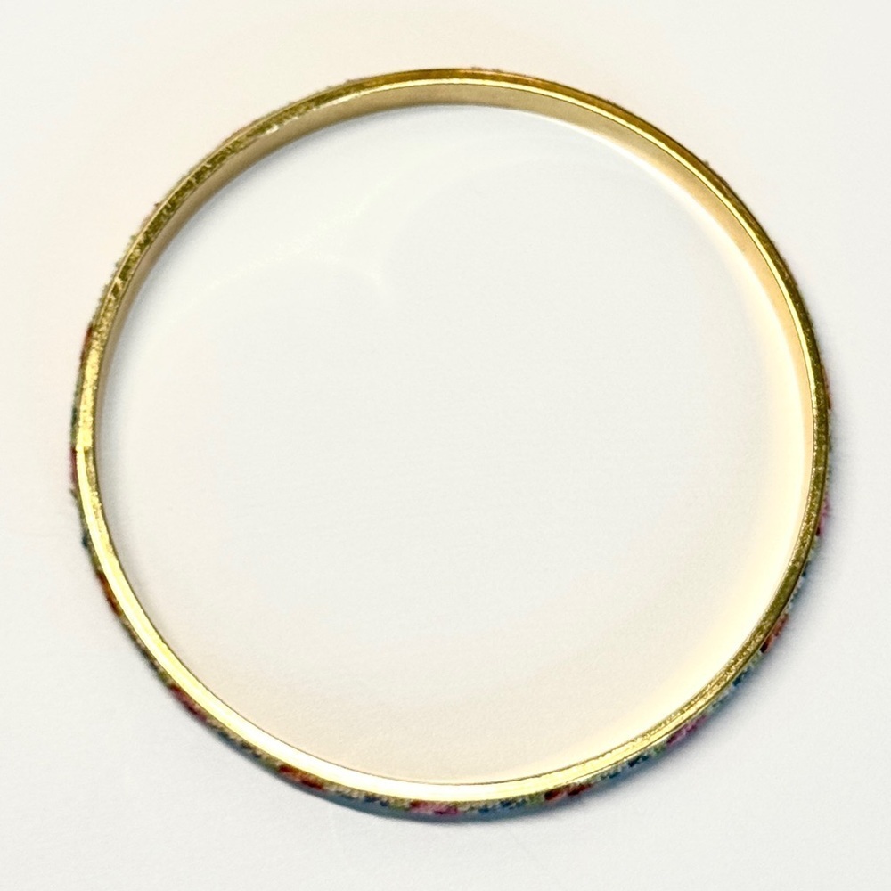 Antique Petit Point Needlepoint Rose Brass Bangle Bracelet, circa 1930s - Picture 5 of 6